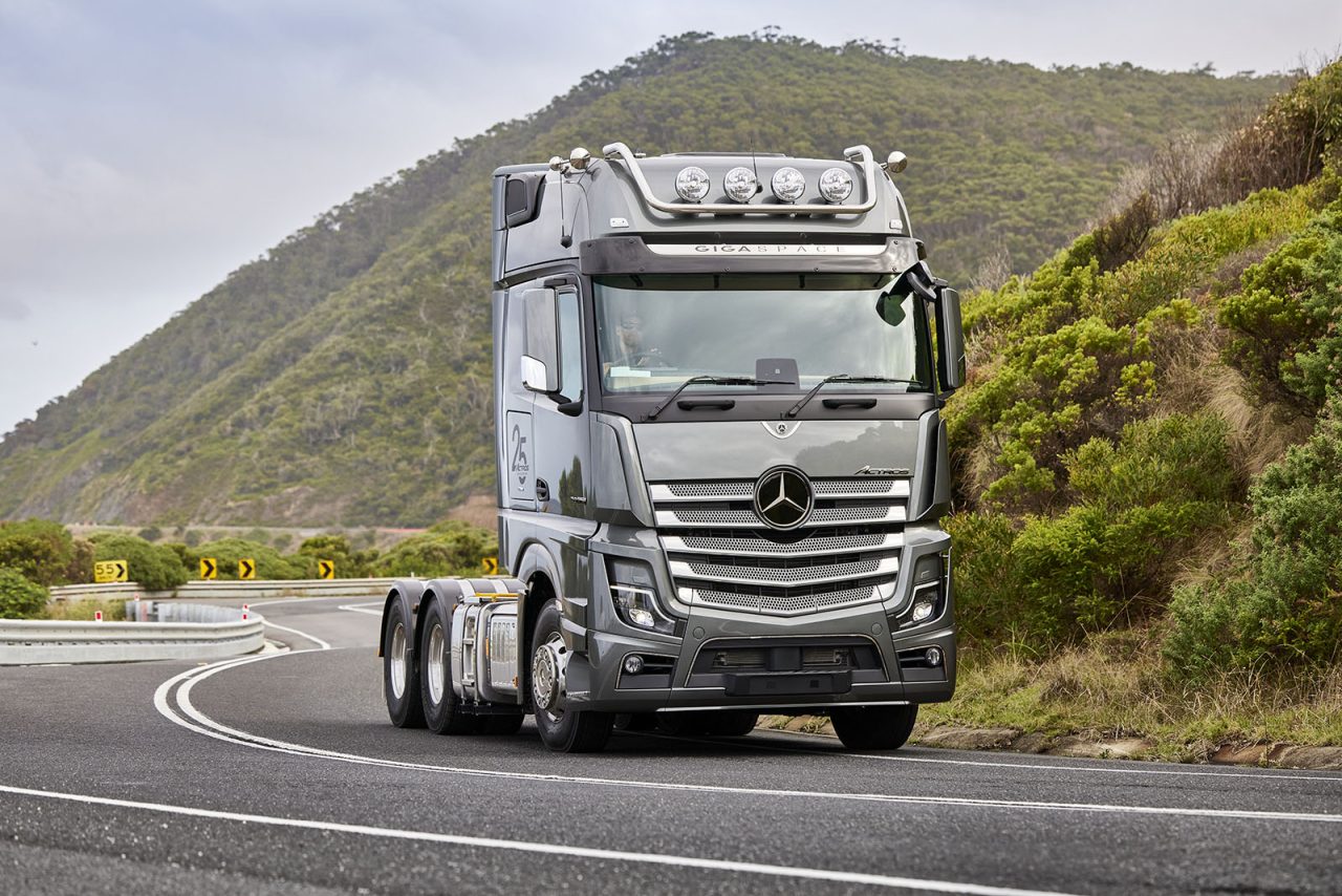 Mercedes-Benz Actros GigaSpace on a Victorian coastal highway